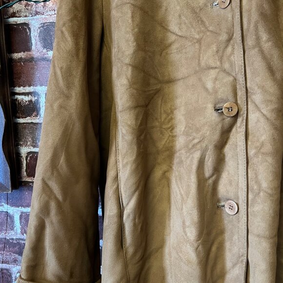 Anne Klein Faux Suede & Shearling Hooded Mid-Length Coat - Camel/Tan - MD - Picture 5 of 12